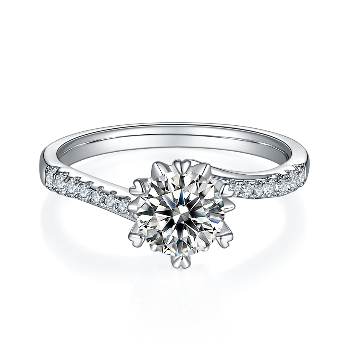 Twisted arm micro inlaid snowflake S925 silver plated platinum Moissanite women's ring 1 carat D-grade